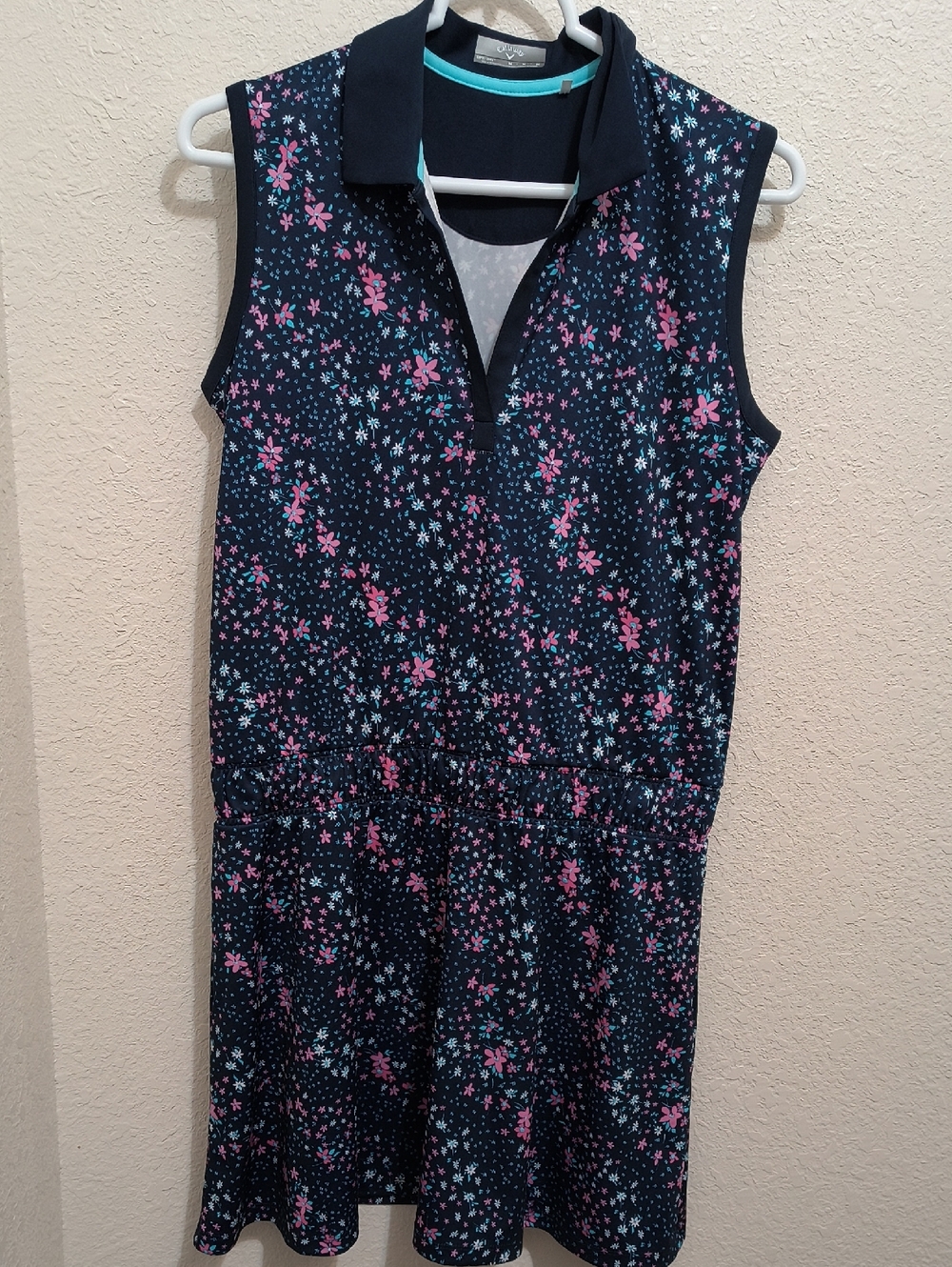 Callaway Golf Opti- Dry Navy Polo  Dress with Pink Floral Print